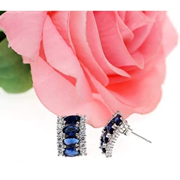 Sapphire Crystal Necklace Earring Ring Set CZ Cubic Rhinestone Necklace Ring Ear - Picture 7 of 8